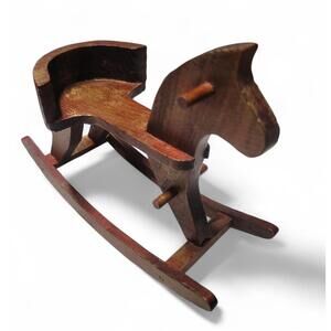 Vintage Toy Wooden Rocking Horse – Handmade Rustic – Surface Wear & Small Chip